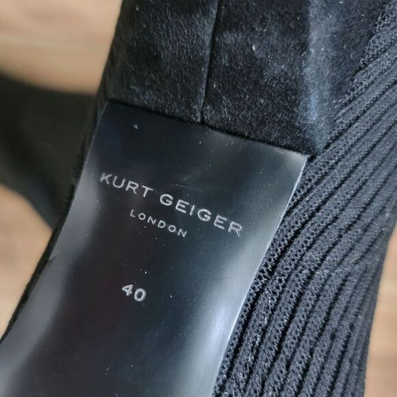 Kurt Geiger London Barbican Knit Sock Pointed Toe Mid Calf Stiletto Boot Black - Picture 15 of 15